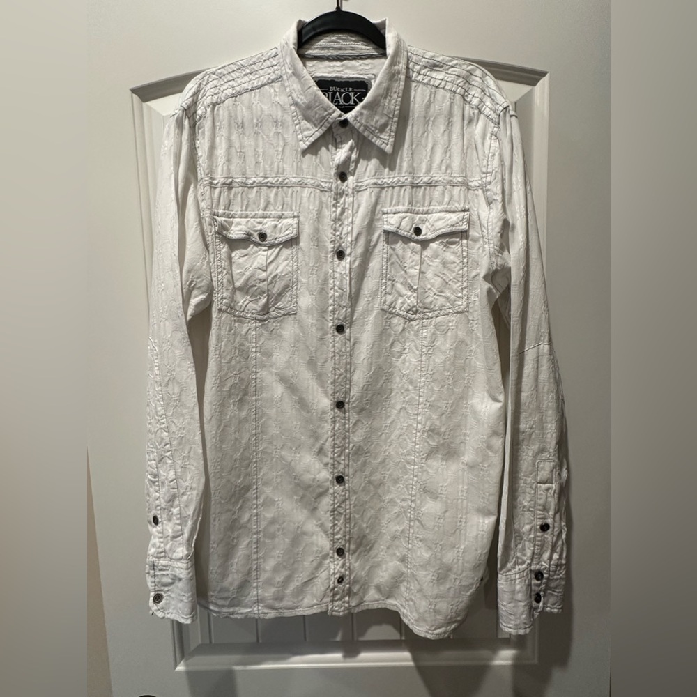 MEN’S BUCKLE BLACK WHITE LONG SLEEVE SHIRT SIZE XL